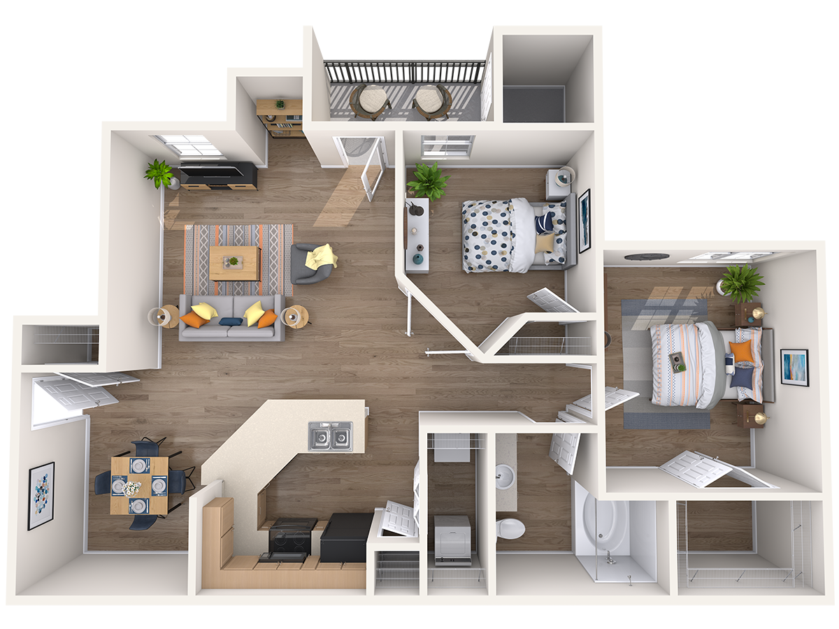 Floor plan for 2 beds, 1 bath, 946 sqft